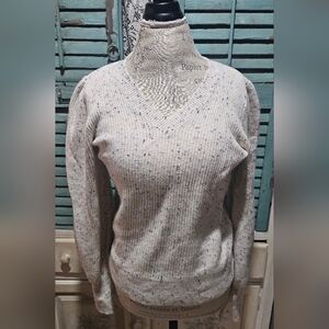 LOFT Speckled Cream V-Neck Sweater